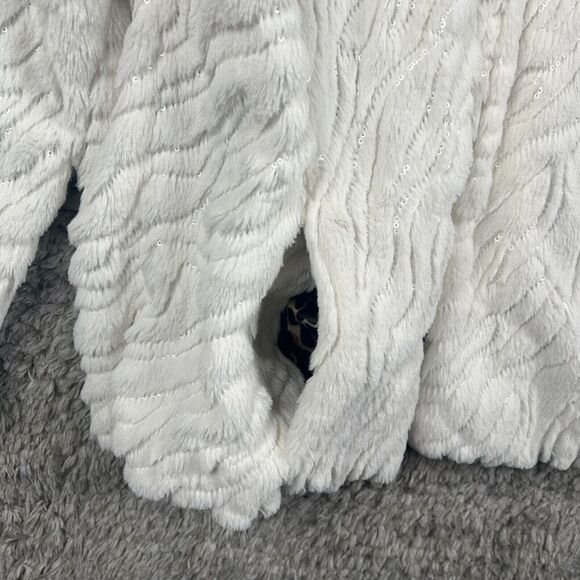 Betsy Johnson White Faux Fur Jacket Coat Size Large Animal Print Lining *READ* - Picture 5 of 10